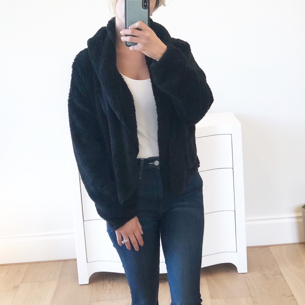LAST 1! Black Faux Fur Hoodie Cardigan - Picture 6 of 8